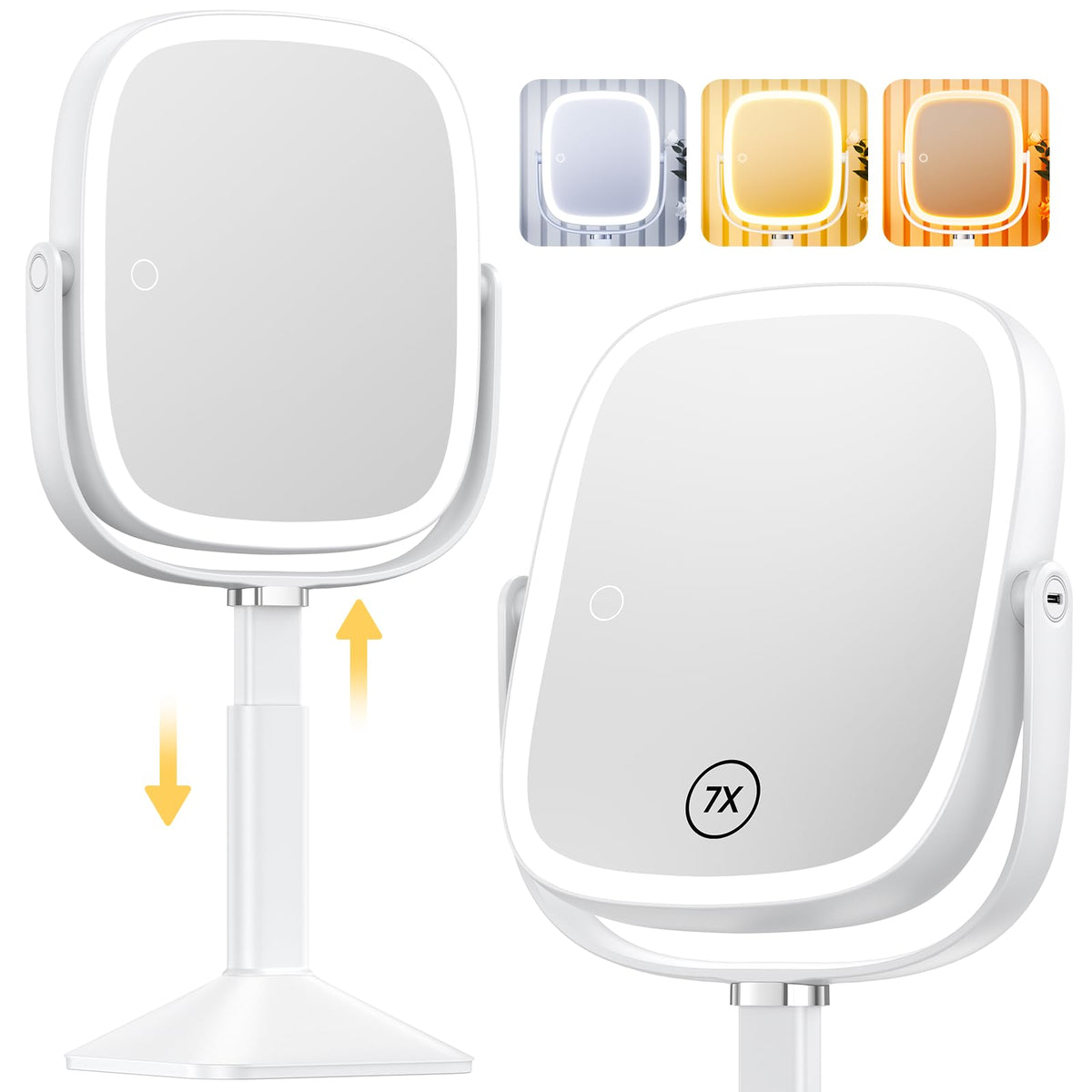 Gospire Rectangle Lighted Makeup Mirror with Lights 1X/7X Magnifying Mirror
