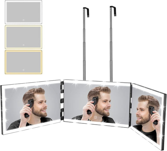 XIGETRAIL Rechargeable 3 Way Mirror for Hair Cutting with 8 Light Strips
