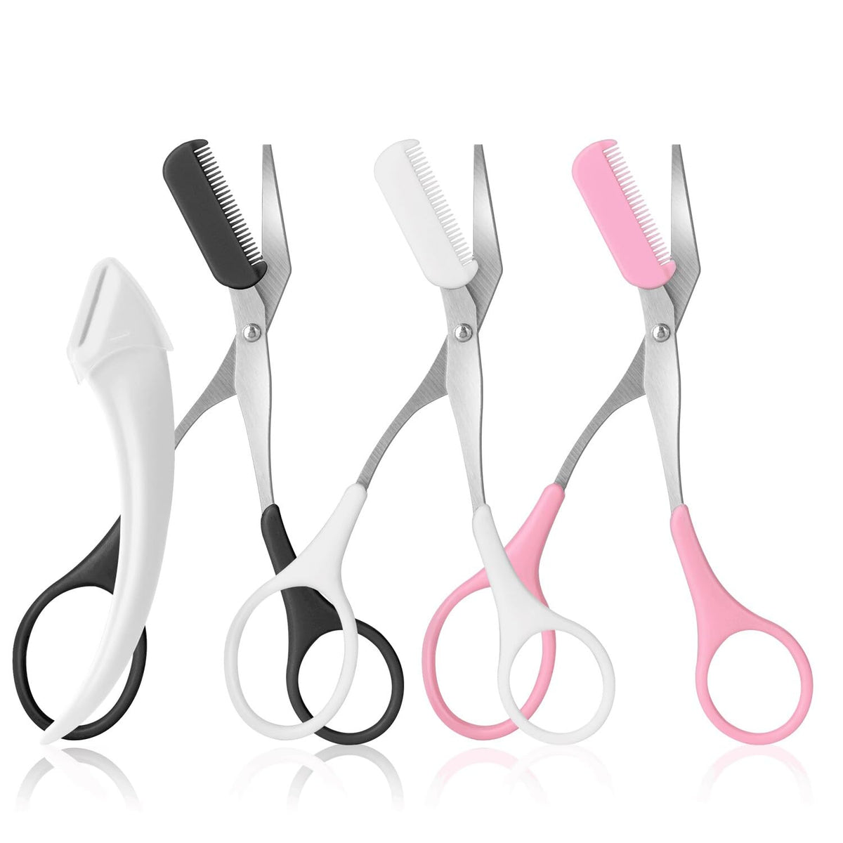 3pcs-Eyebrow Scissors with Eyebrow Razor,Professional Eyebrow Trimmer Scissors with Comb,Non Slip Finger Grips Eyebrow Trimmer, Hair Removal Beauty Accessories for Men Women (Black, Pink, Blue)