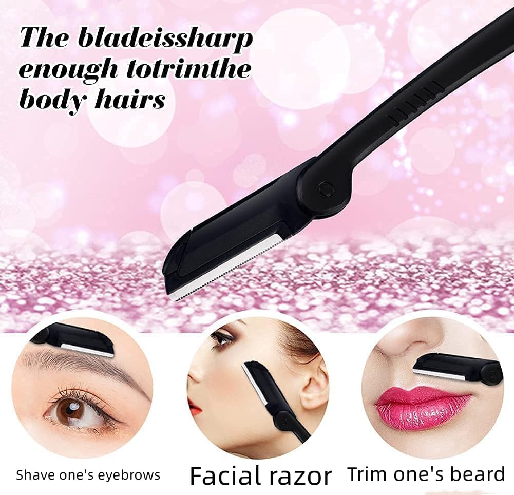 3-in-1 Eyebrow Scissors Kit，for Personal Facial Hair Removal,Multifunctional Ms. Exfoliating Beauty Tool，Including；Eyebrow Comb Scissors, Hair Removal Tweezers,Eyebrow Razor（Black