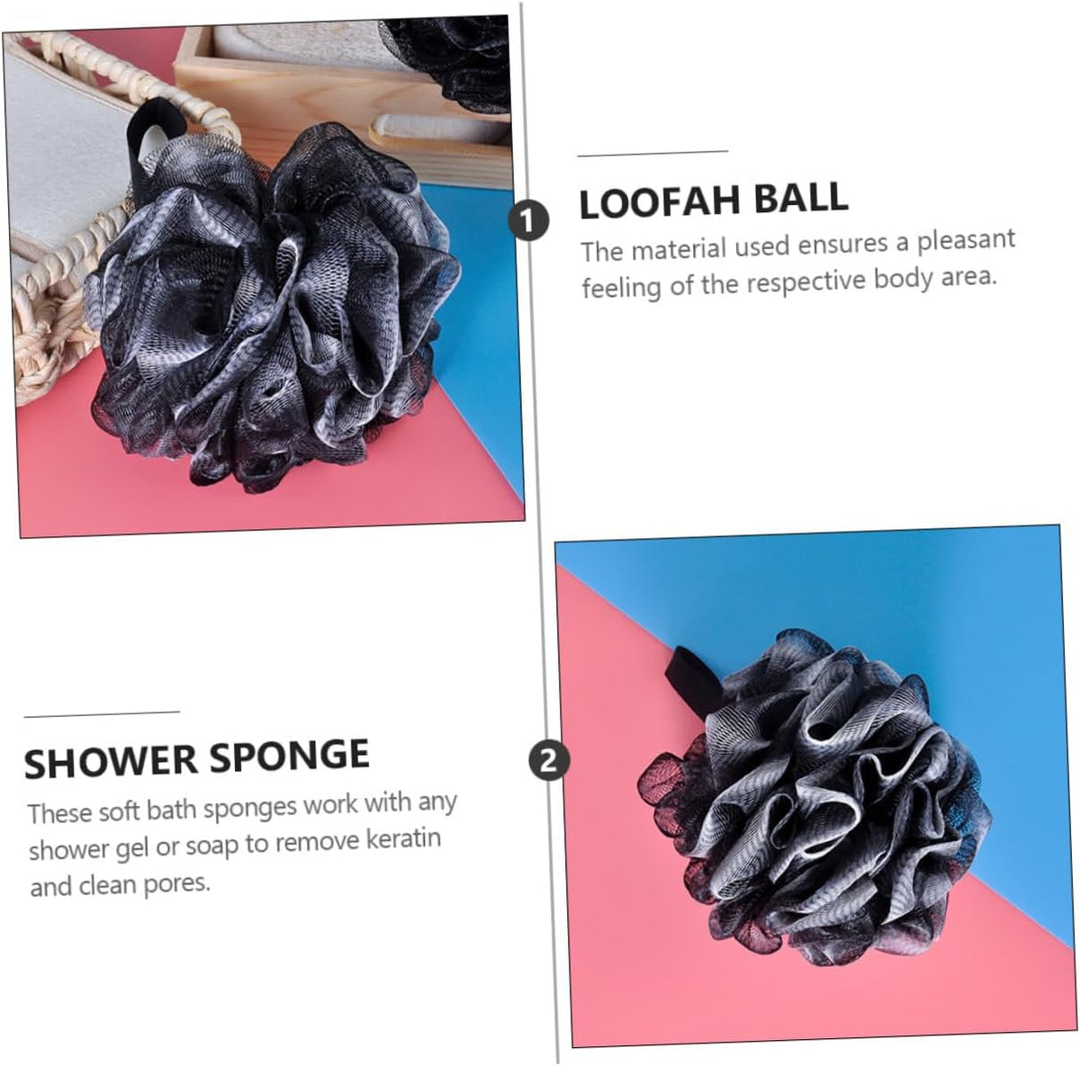 Baluue 4pcs Charcoal Shower Loofahs Exfoliating Mesh Bath for Body Washing Skin-Friendly and Rich Bubble for Men and Women Each