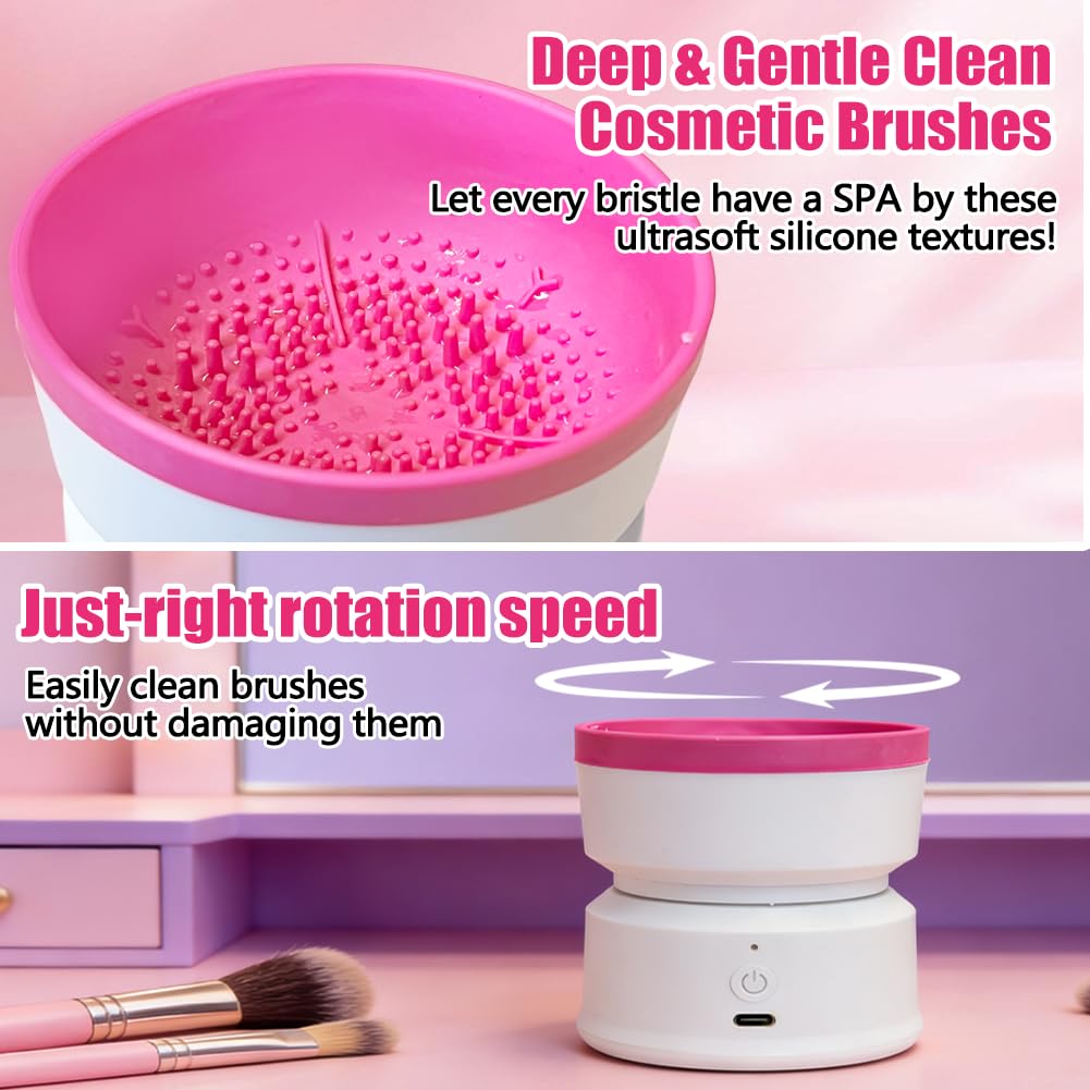 Electric Makeup Brush Cleaner, Silicone Cosmetic Brushes Cleaner, Automatic Make Up Brush Cleaner Spinner, Removes Residue on Make up Brushes, Sponge, Powder Puffs, Efficient Cleaning and Portable