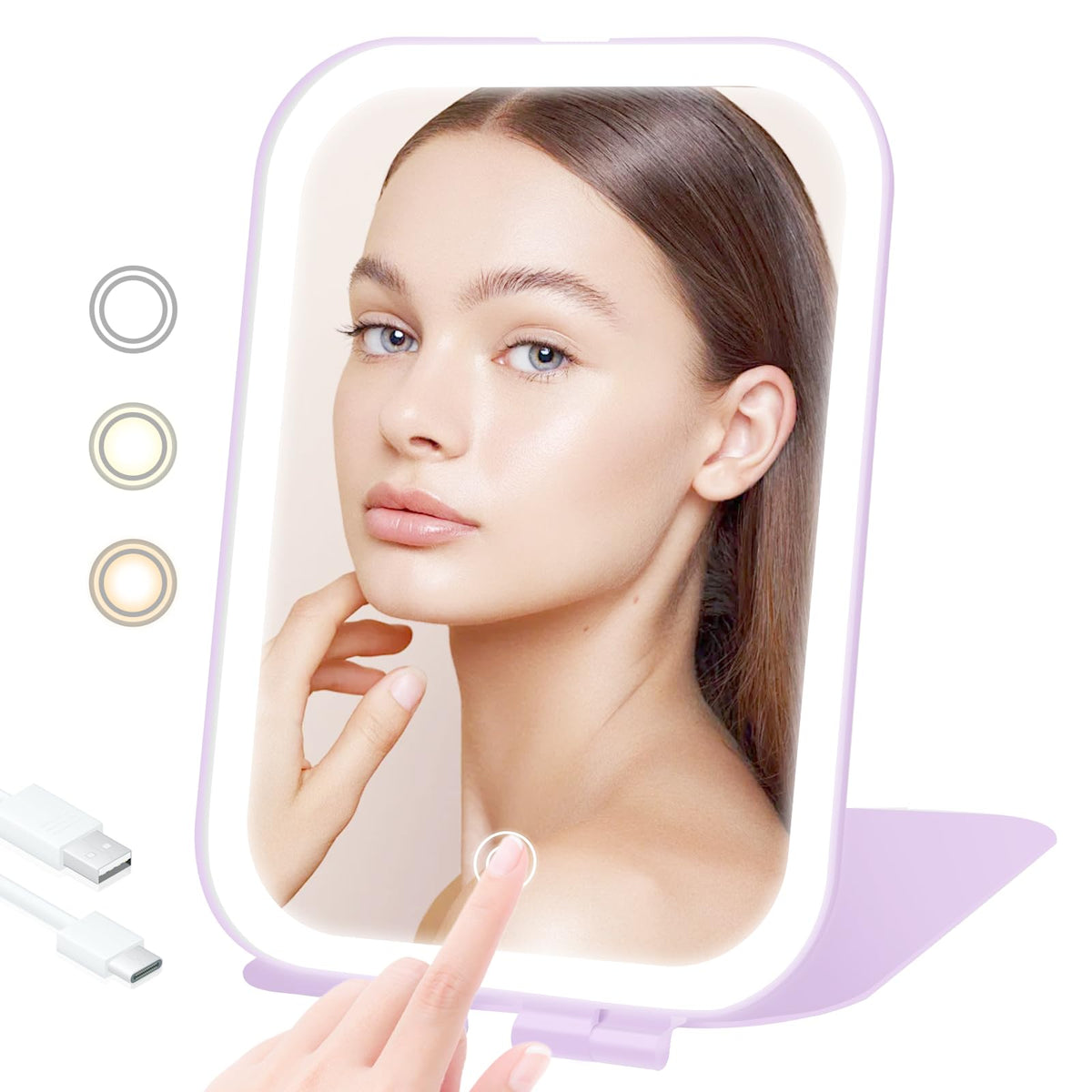Travel Makeup Mirror, Portable Rechargeable Mirror with Lights