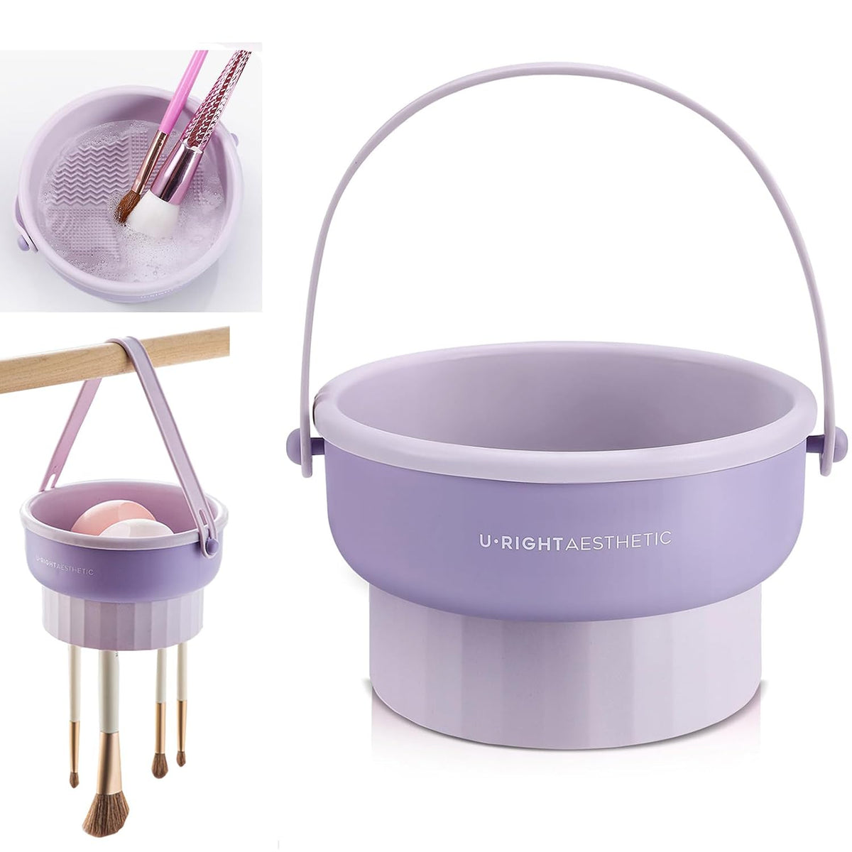 Makeup Brush Cleaner Mat 3 in 1 Make Up Brush Cleaning Bowl(Purple)
