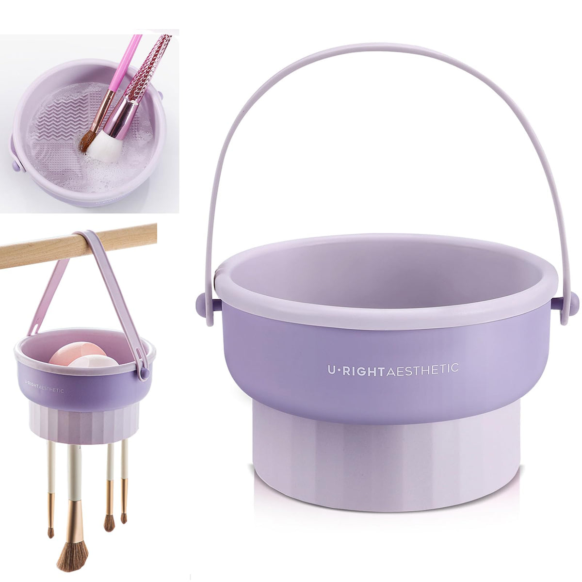 Makeup Brush Cleaner Mat 3 in 1 Make Up Brush Cleaning Bowl(Purple)