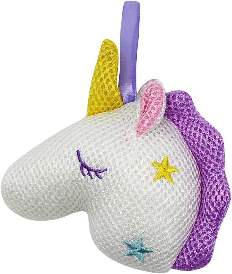 Suillty Unicorn Cartoon Animal Bath Shower Sponge Pouf Loofahs - Eco-Friendly Exfoliating Mesh Brush Mesh Bath Shower Ball Sponge - Exfoliate, Cleanse, Soothe Skin (Pink)