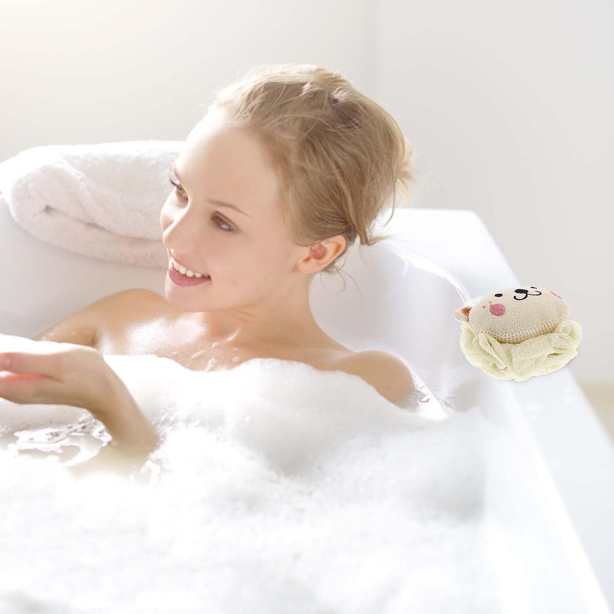 GALPADA Lion 2-in-1 Bath Puff and Body Scrubber, Cute Cartoon Shower Loofah in Light Green, Exfoliating Skin Cleanser and Bathing