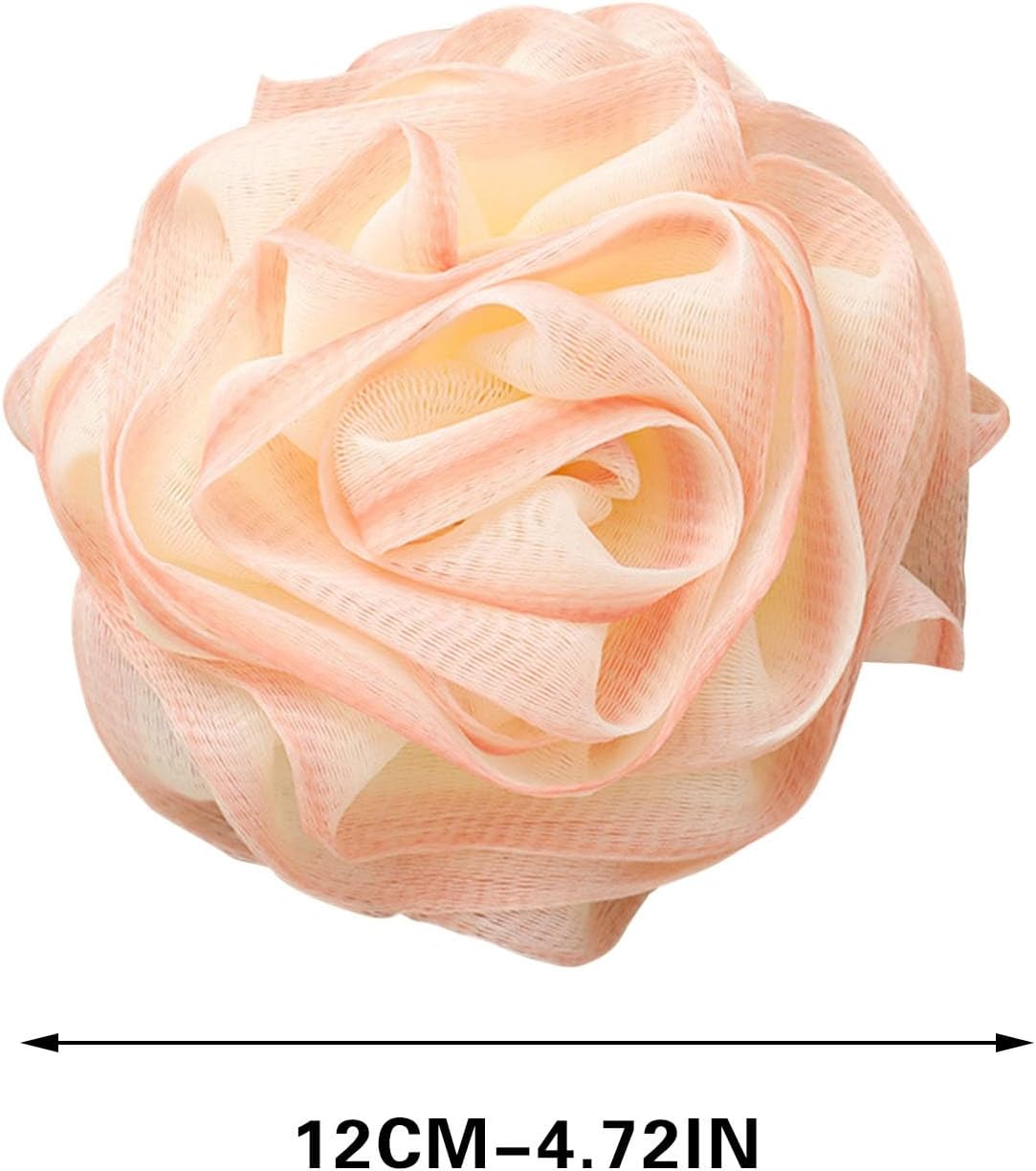 Body Wash Sponge Rose Shaped Shower Loofah Sponge 4.72inch 50g Body Shower Puff Fine Mesh Pouf Bath Scrunchies Exfoliating Cleaning Body Scrubber Balls for Women and Men (A-Pink)