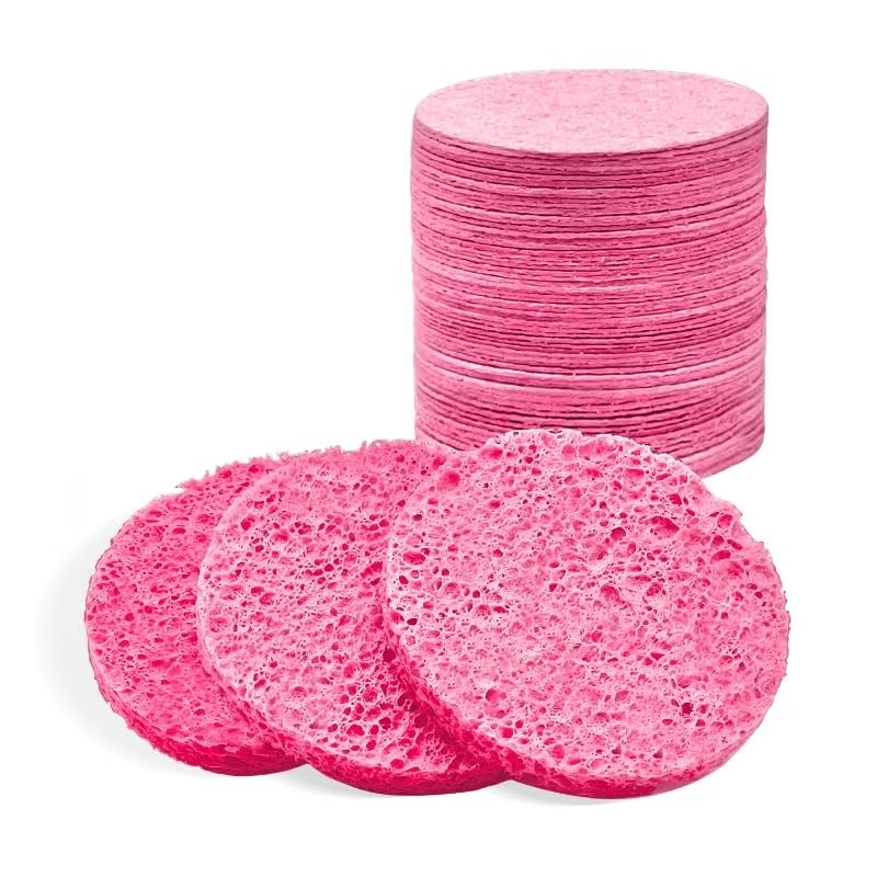 50-Count Compressed Facial Sponges, Pink Cellulose Daily Facial Cleaning