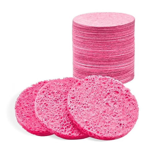 50-Count Compressed Facial Sponges, Pink Cellulose Daily Facial Cleaning