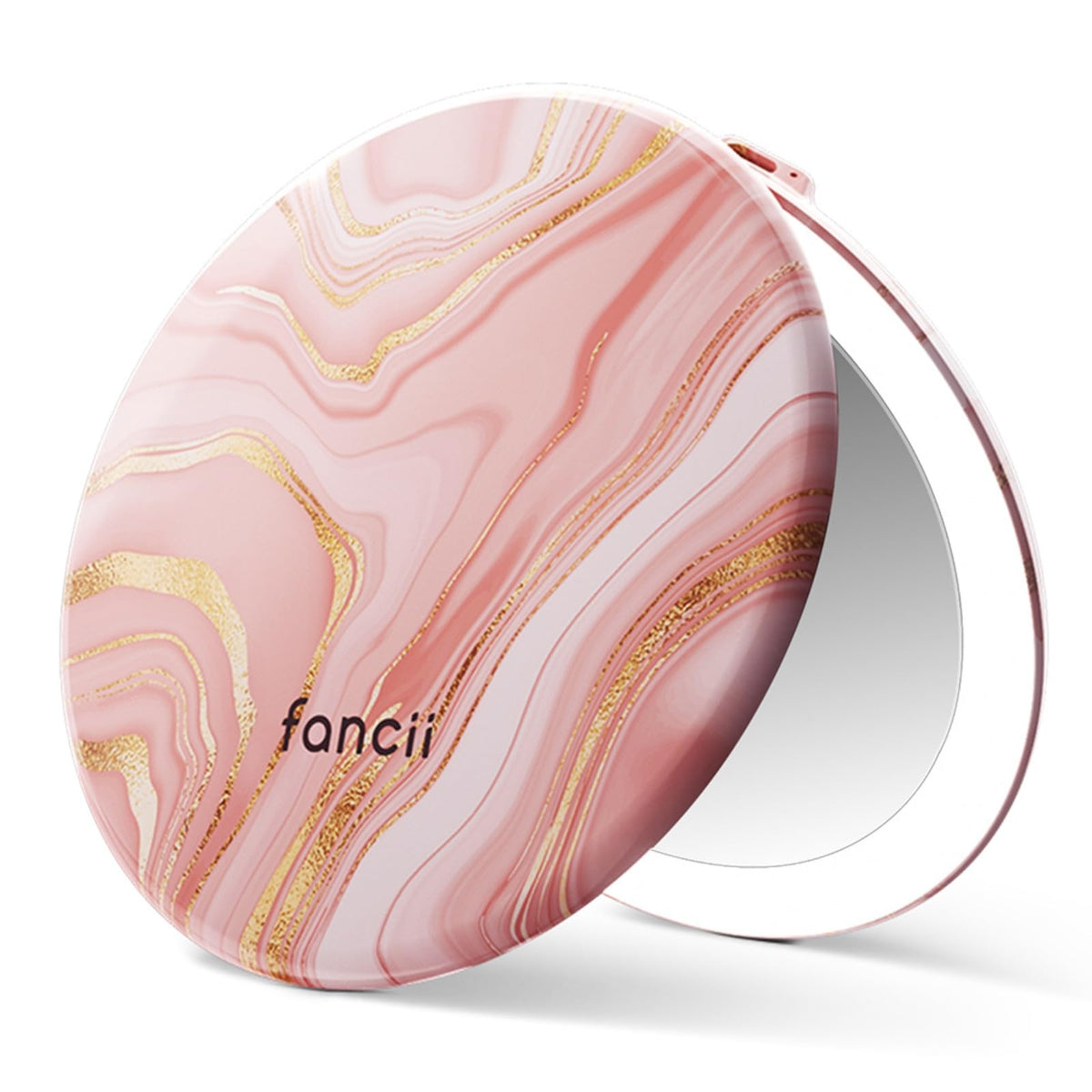 Fancii Taylor LED Lighted Travel Makeup Mirror, Rechargeable with 10x/1x Magnifying & 3 Light Settings - Compact, Portable, Large 5” Wide Hand Mirror for Handbag and Purses (Rose Gold)