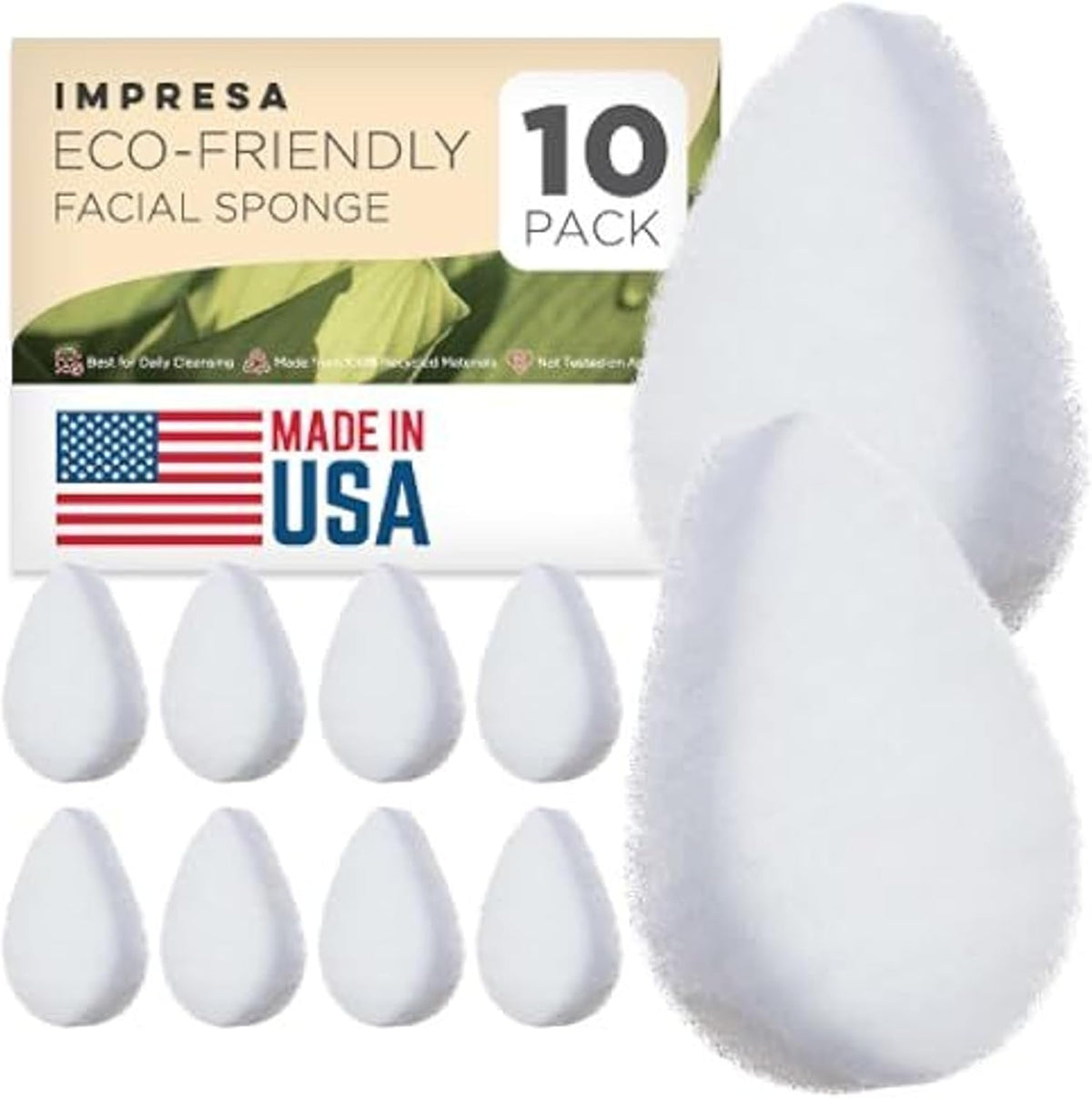 IMPRESA Facial Sponge - Daily Deep Cleansing Face Scrubber - Gentle Exfoliating Pads for Dead Skin Removal - Reusable Face Scrub Pads for Normal to Oily Skin (White, 1 Count (Pack of 10))