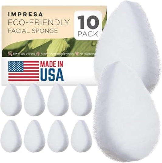 IMPRESA Facial Sponge - Daily Deep Cleansing Face Scrubber - Gentle Exfoliating Pads for Dead Skin Removal - Reusable Face Scrub Pads for Normal to Oily Skin (White, 1 Count (Pack of 10))