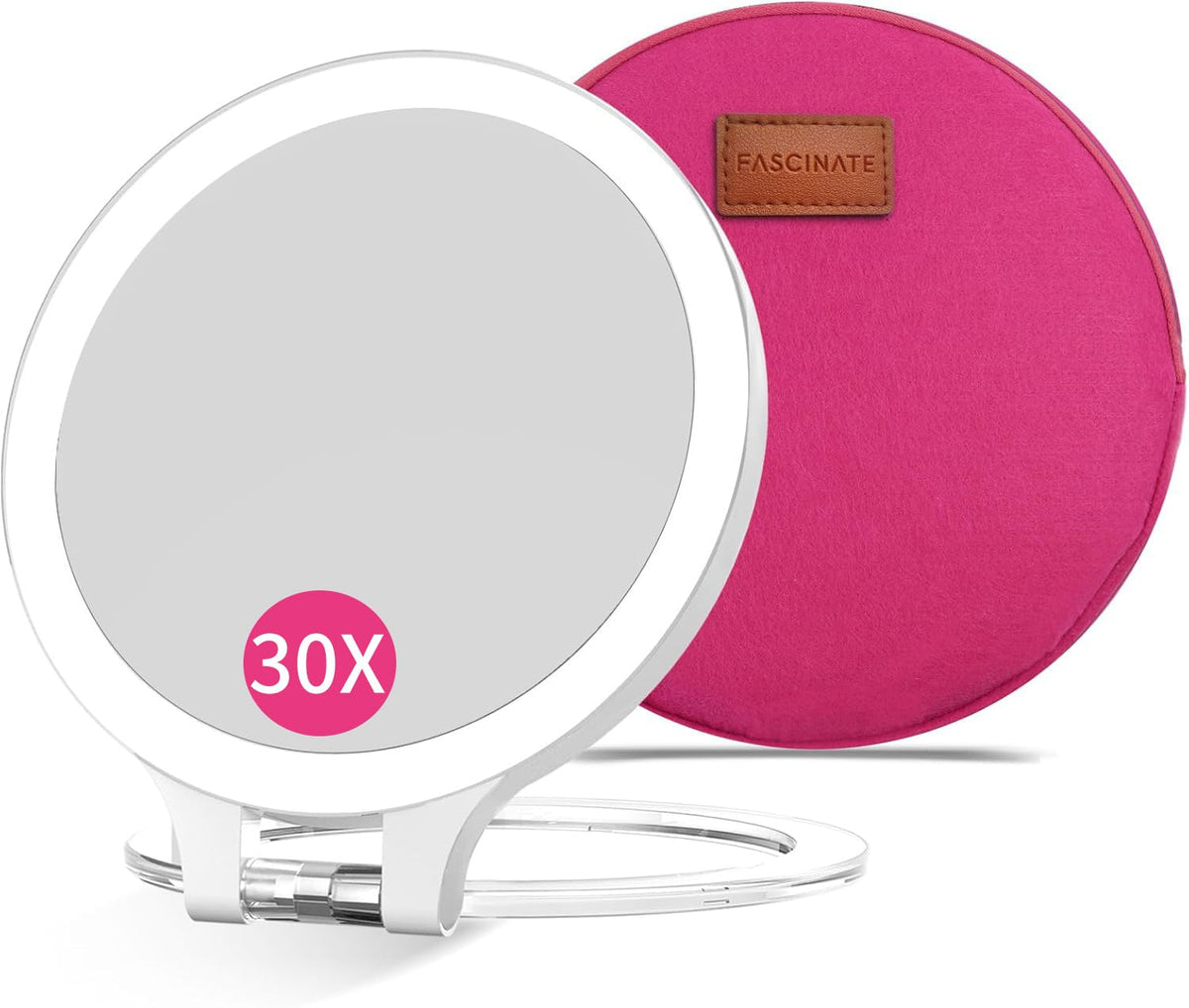 FASCINATE Travel 30X/1X Magnifying Mirror with Light Double Sided Mirror