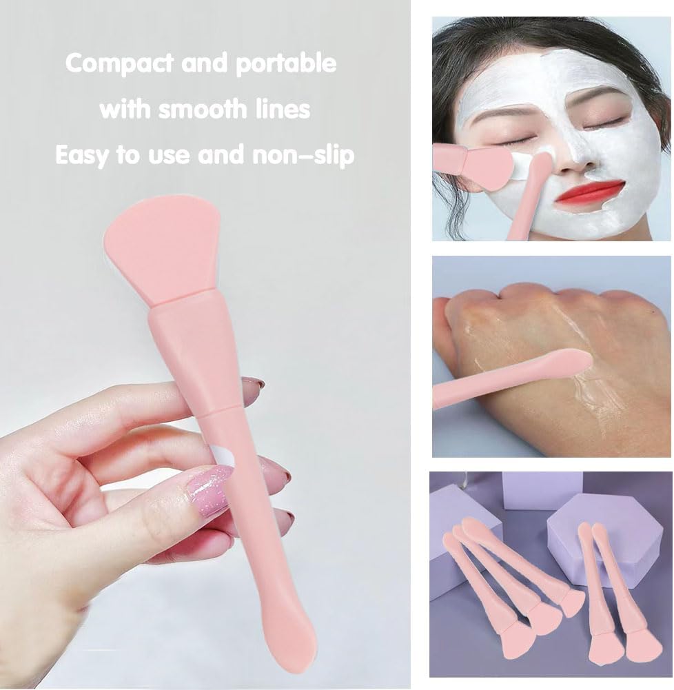 Manual Facial Cleansing Brush, Face Washing Tools,Headbands, Wrist Band ，Facial Mask Brush and Powder Puff（Pink