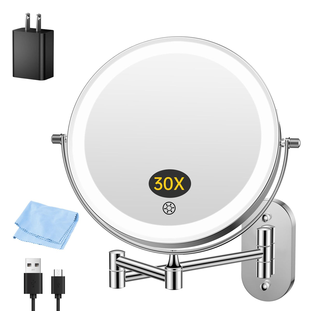 FUNTOUCH 5000mAh Rechargeable Wall Mounted Lighted Makeup Mirror 1X30X