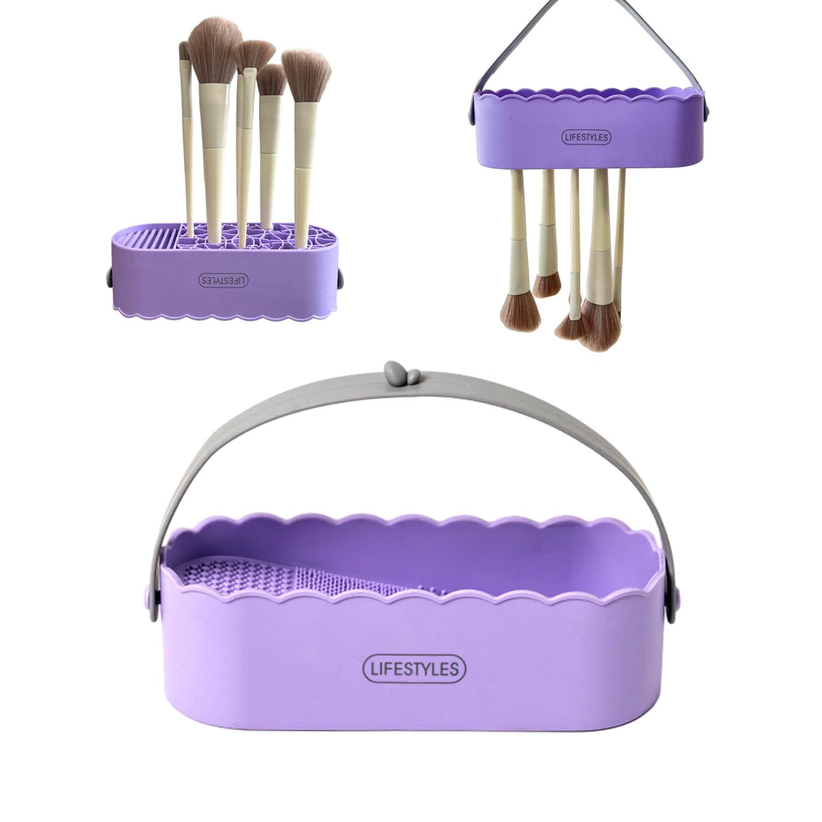 Makeup Brush Cleaner 3 in 1 Silicone Cleaner Bowl and Suspension Drying Rack,Slope Silicone Makeup Brush Cleaning Bowl Cleaning Tool,Cleaning The Dry Makeup Sponge,Powder Puff,Makeup Brush