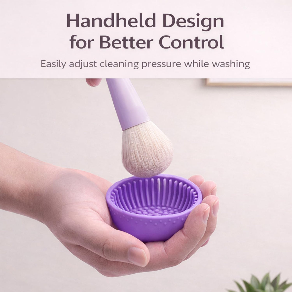 Silicone Makeup Brush Cleaner Bowl, Portable Brush Washing Tool with Textured Cleaning Pad, Compact Makeup Cleaning Bowl for Brushes, Sponges & Puffs (Purple)