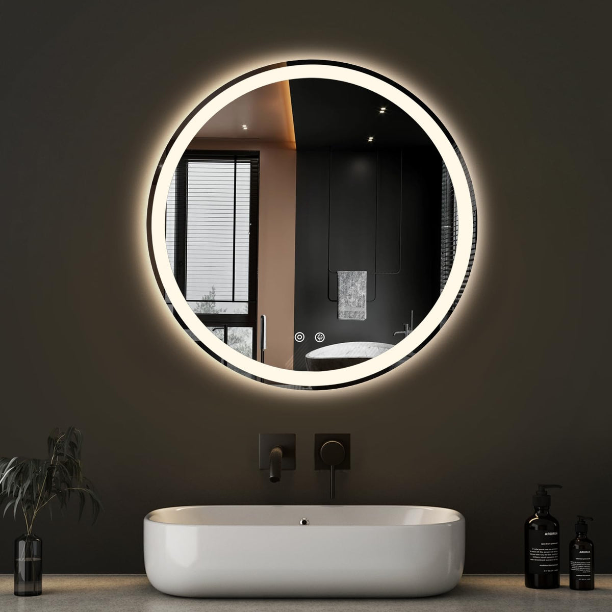 DUMOS 28 Inch Round LED Bathroom Mirror with Lights, Circle Vanity Mirror