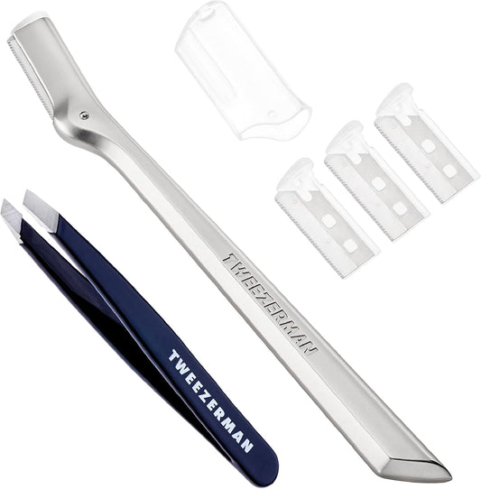 Tweezerman Exclusive Eyebrow Razor & Mini Slant Tweezer Evening Blue