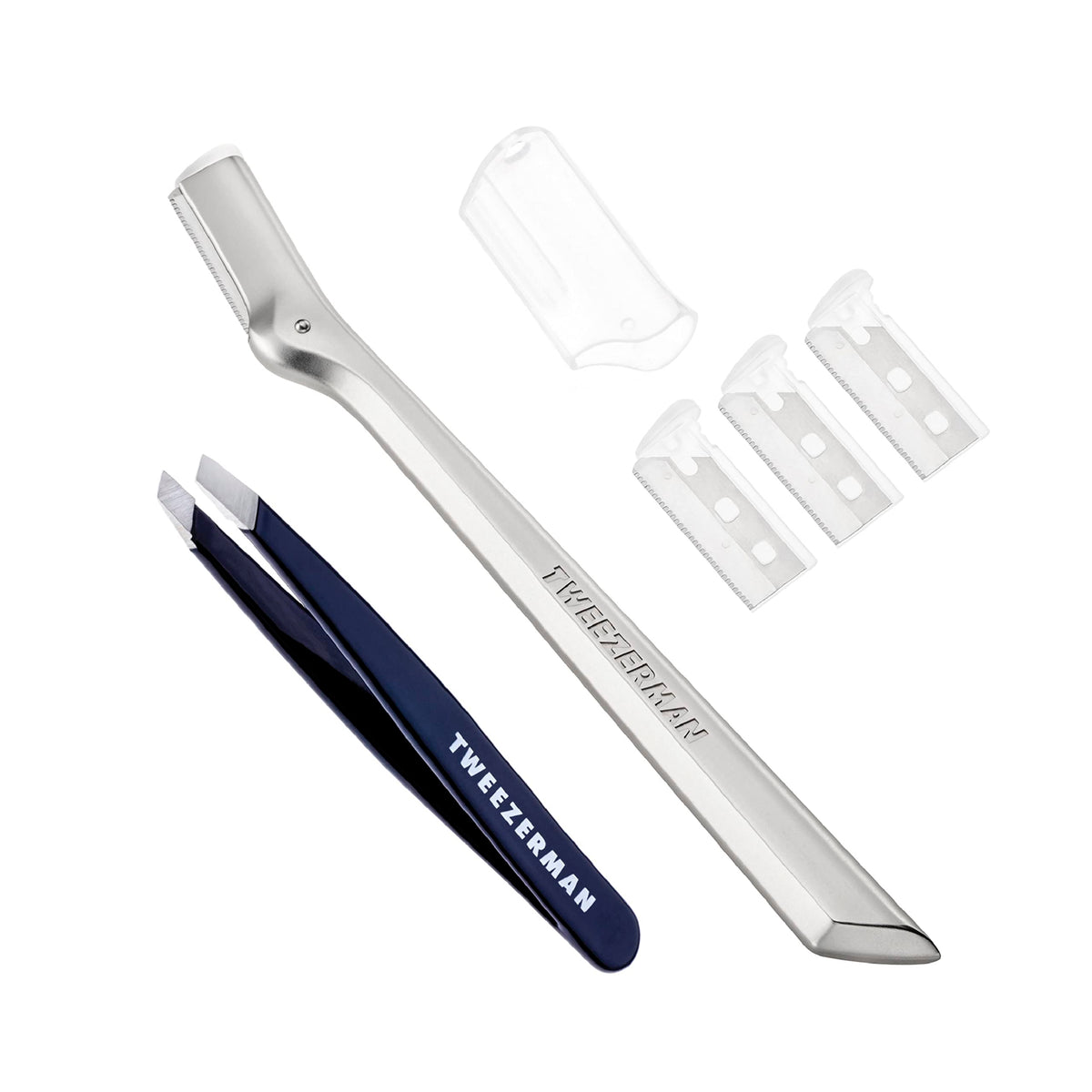 Tweezerman Exclusive Eyebrow Razor & Mini Slant Tweezer Evening Blue