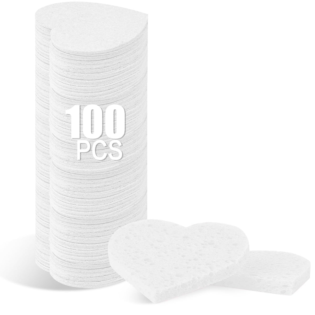100-Count Compressed Facial Sponges for Estheticians Heart Shape Natural Cellulose Sponge Professional Cosmetic Spa Sponges for Face Cleansing, Massage, Pore Exfoliating, Mask, Makeup Removal, Black