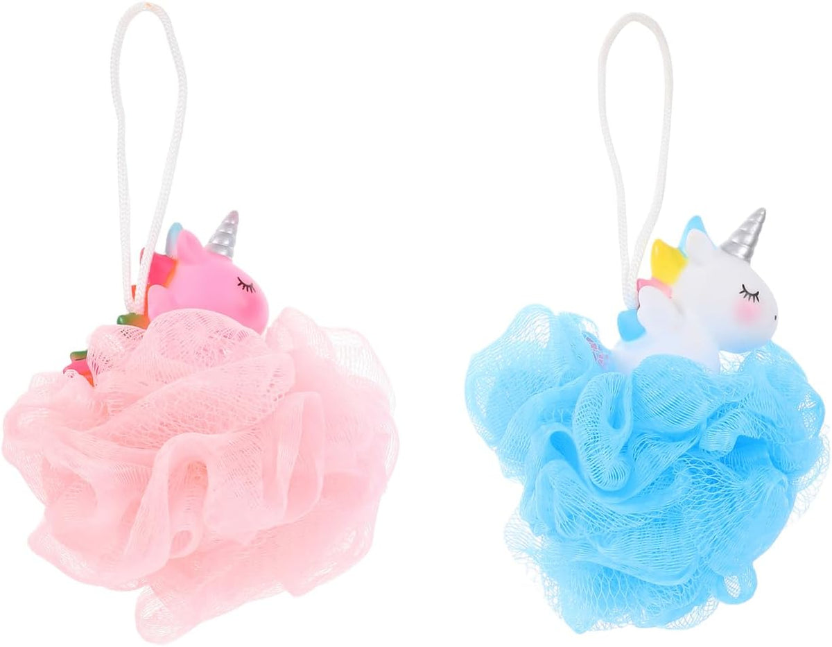 FOMIYES 2pcs Unicorn Bath Ball for Kids, Exfoliating Body Scrubber, Soft Pe Shower Sponge, Pink and Blue, 5.51 * 4.33 * 3.54inch, Gentle Skin Cleaning for Toddlers and Children