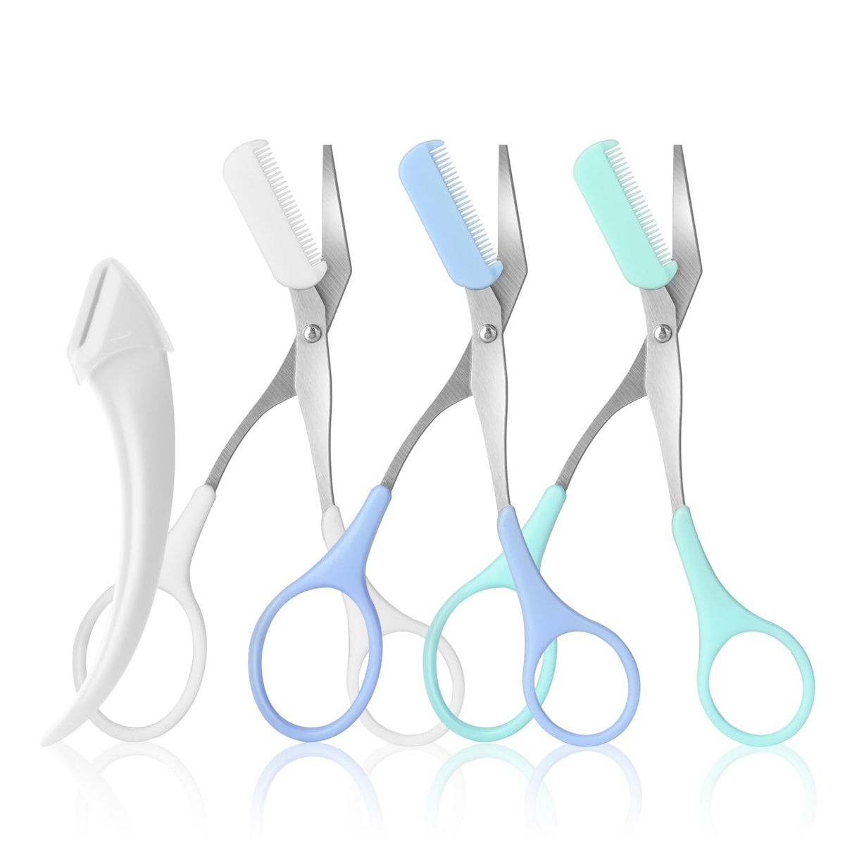 3pcs-Eyebrow Scissors with Eyebrow Razor,Professional Eyebrow Trimmer Scissors with Comb,Non Slip Finger Grips Eyebrow Trimmer, Hair Removal Beauty Accessories for Men Women (Black, Pink, Blue)