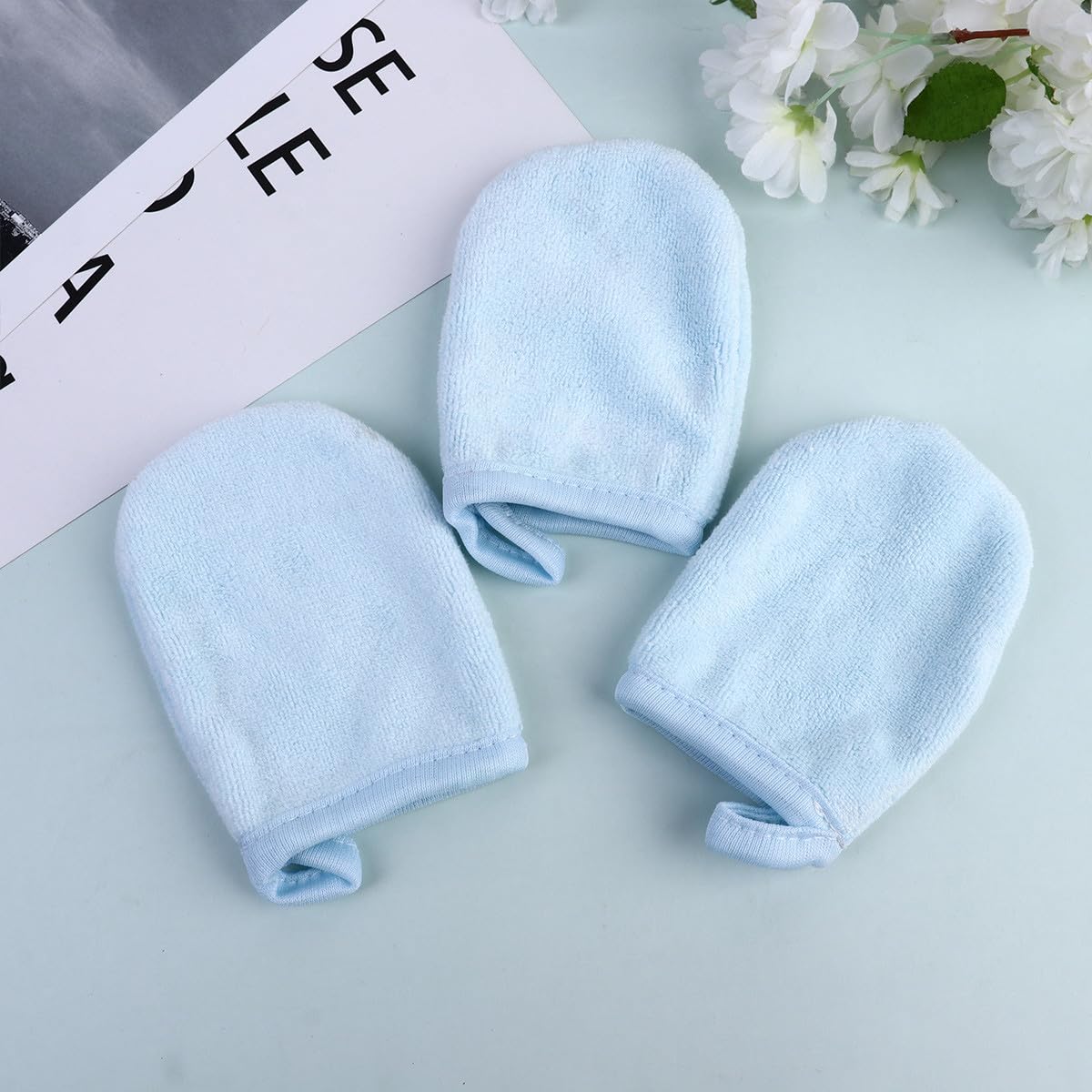 Homoyoyo 3pcs Thickened Facial Cleaning Gloves Makeup Removal Mitts Soft Reusable Cosmetic Powder Puff for Daily Face Wash and Skin Care