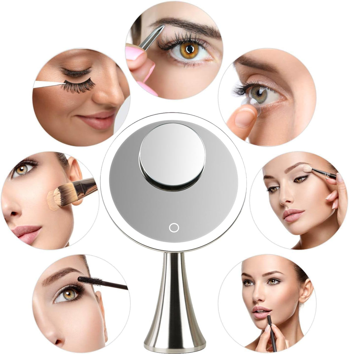 Surdy 9" Lighted Makeup Mirror, 5x/10x Magnifying Mirror w/ 3 Color