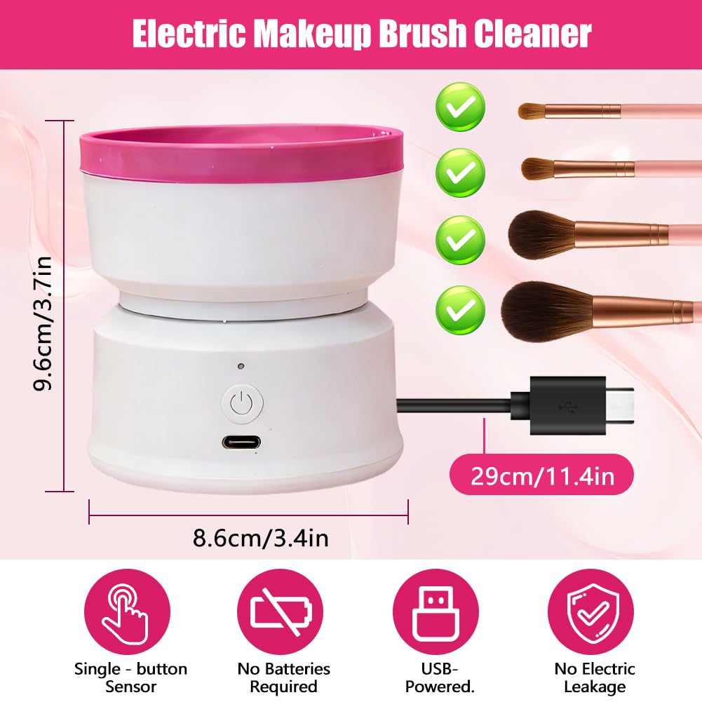 Electric Makeup Brush Cleaner, Silicone Cosmetic Brushes Cleaner, Automatic Make Up Brush Cleaner Spinner, Removes Residue on Make up Brushes, Sponge, Powder Puffs, Efficient Cleaning and Portable