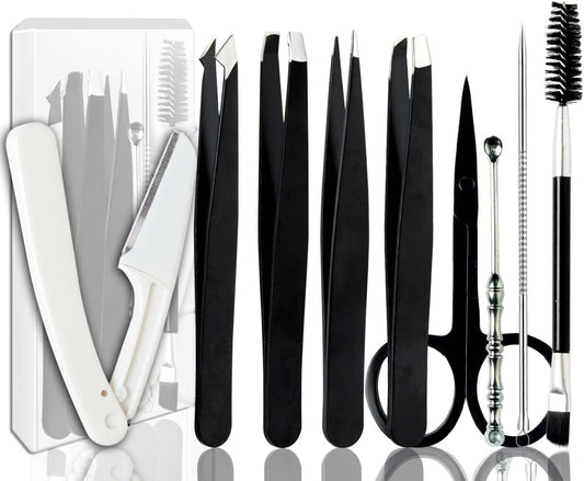 Tweezers for Women Facial Hair Eyebrow Kit Tweezer Set Black