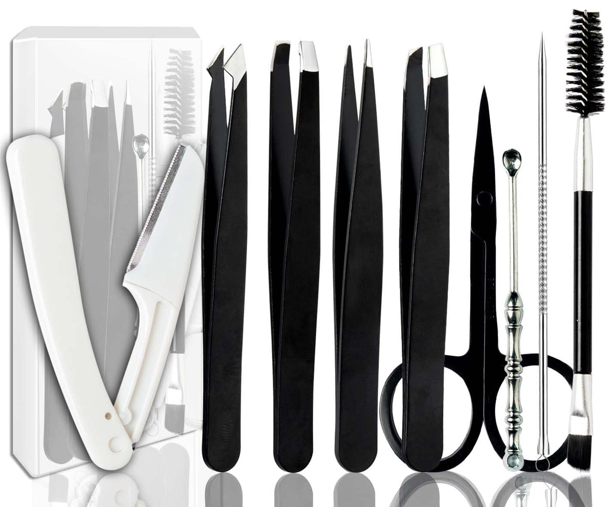 Tweezers for Women Facial Hair Eyebrow Kit Tweezer Set Black