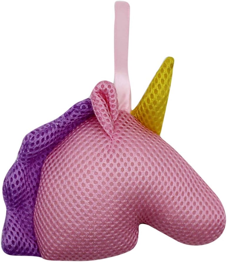 Suillty Unicorn Cartoon Animal Bath Shower Sponge Pouf Loofahs - Eco-Friendly Exfoliating Mesh Brush Mesh Bath Shower Ball Sponge - Exfoliate, Cleanse, Soothe Skin (Pink)