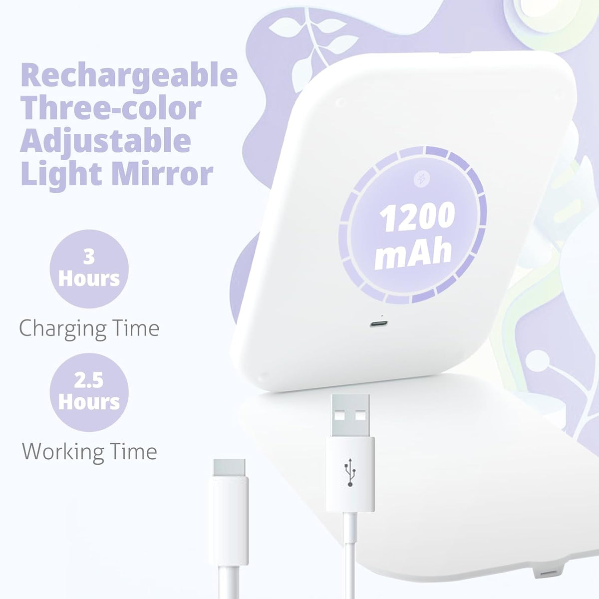 Travel Makeup Mirror, Portable Rechargeable Mirror with Lights