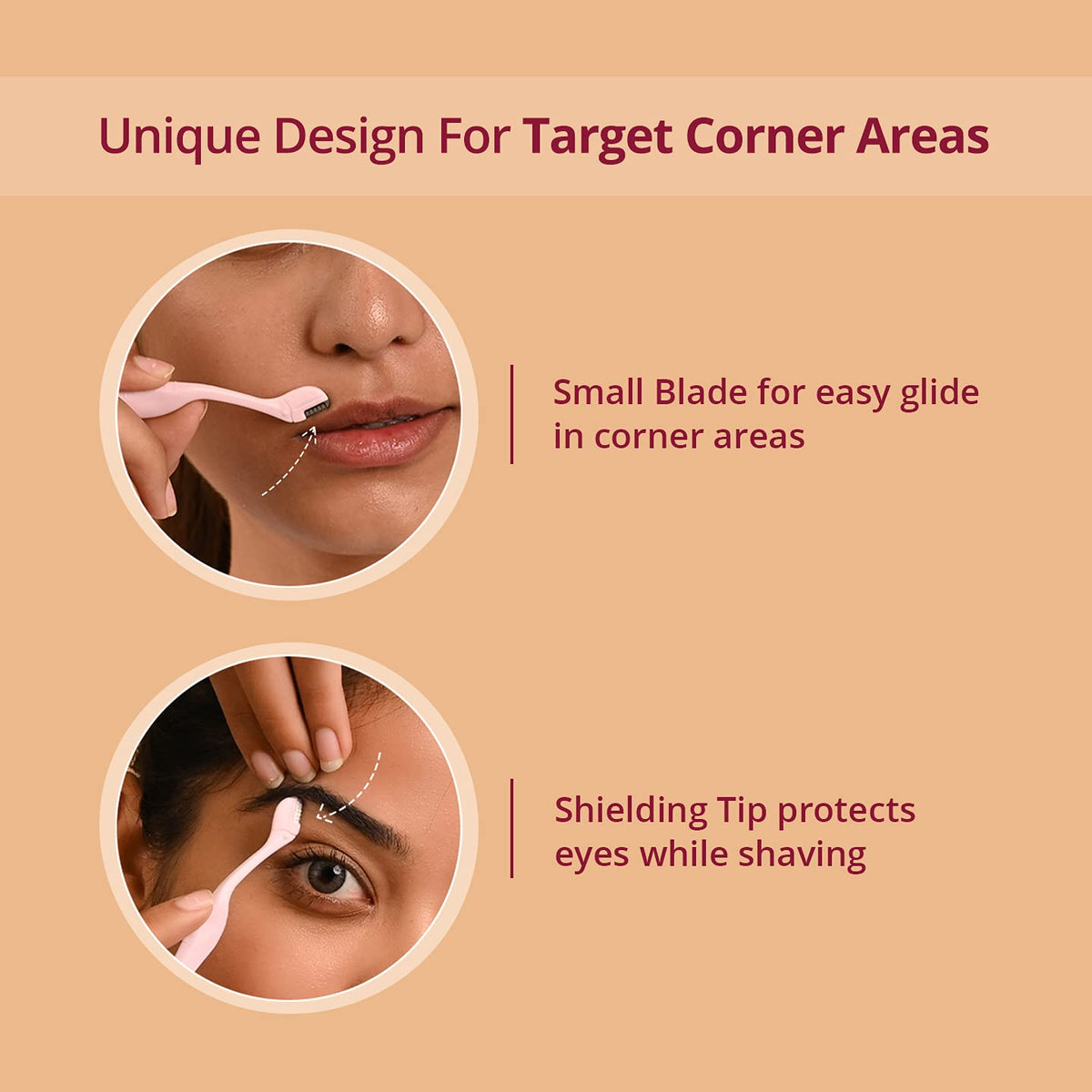 Carmesi Eyebrow Razor for Women | Precision Face Razor for Eyebrows, Upper Lip & Fine Facial Hair | Gentle Blade with Safety Tip | Painless Hair Removal | Pack of 3 Razors