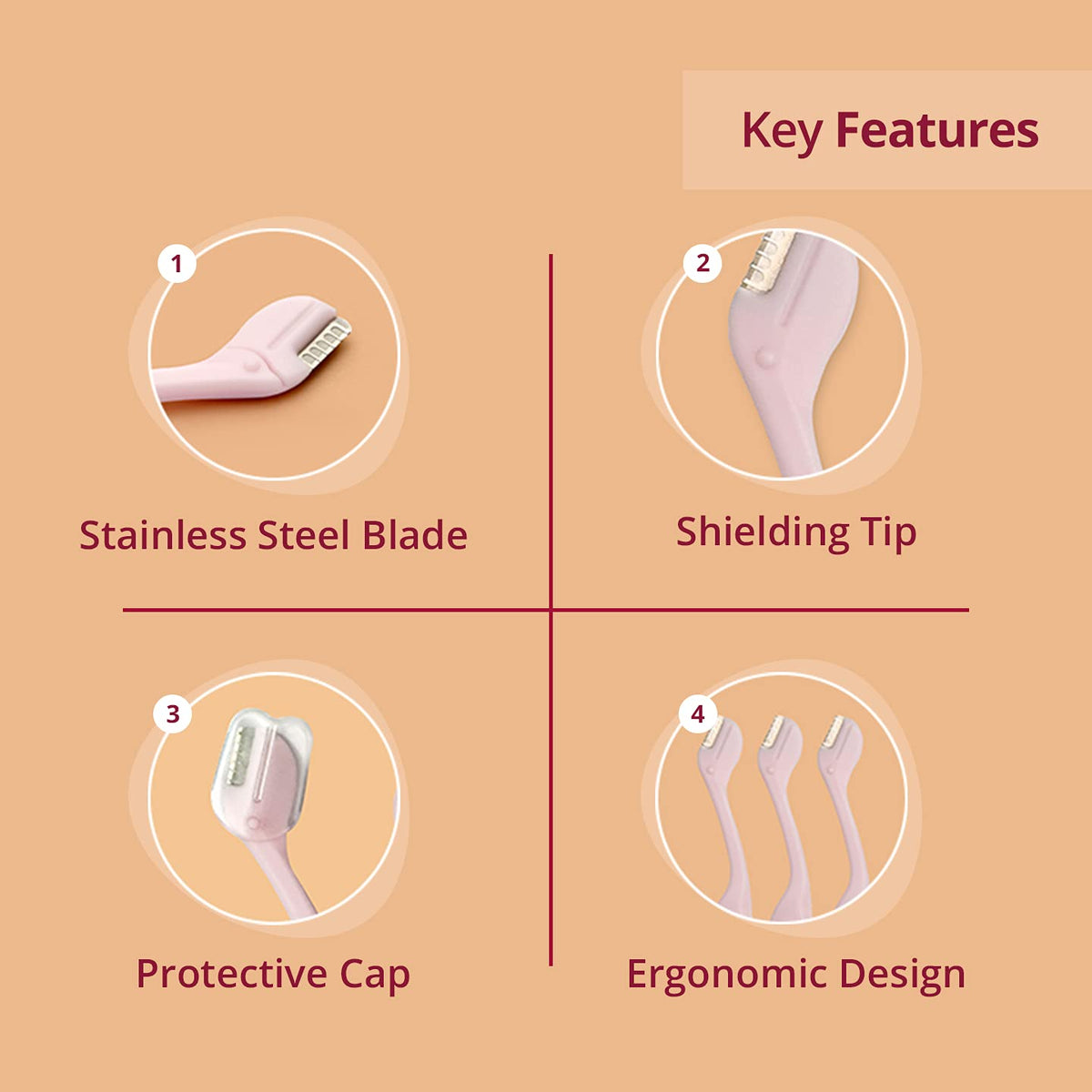 Carmesi Eyebrow Razor for Women | Precision Face Razor for Eyebrows, Upper Lip & Fine Facial Hair | Gentle Blade with Safety Tip | Painless Hair Removal | Pack of 3 Razors