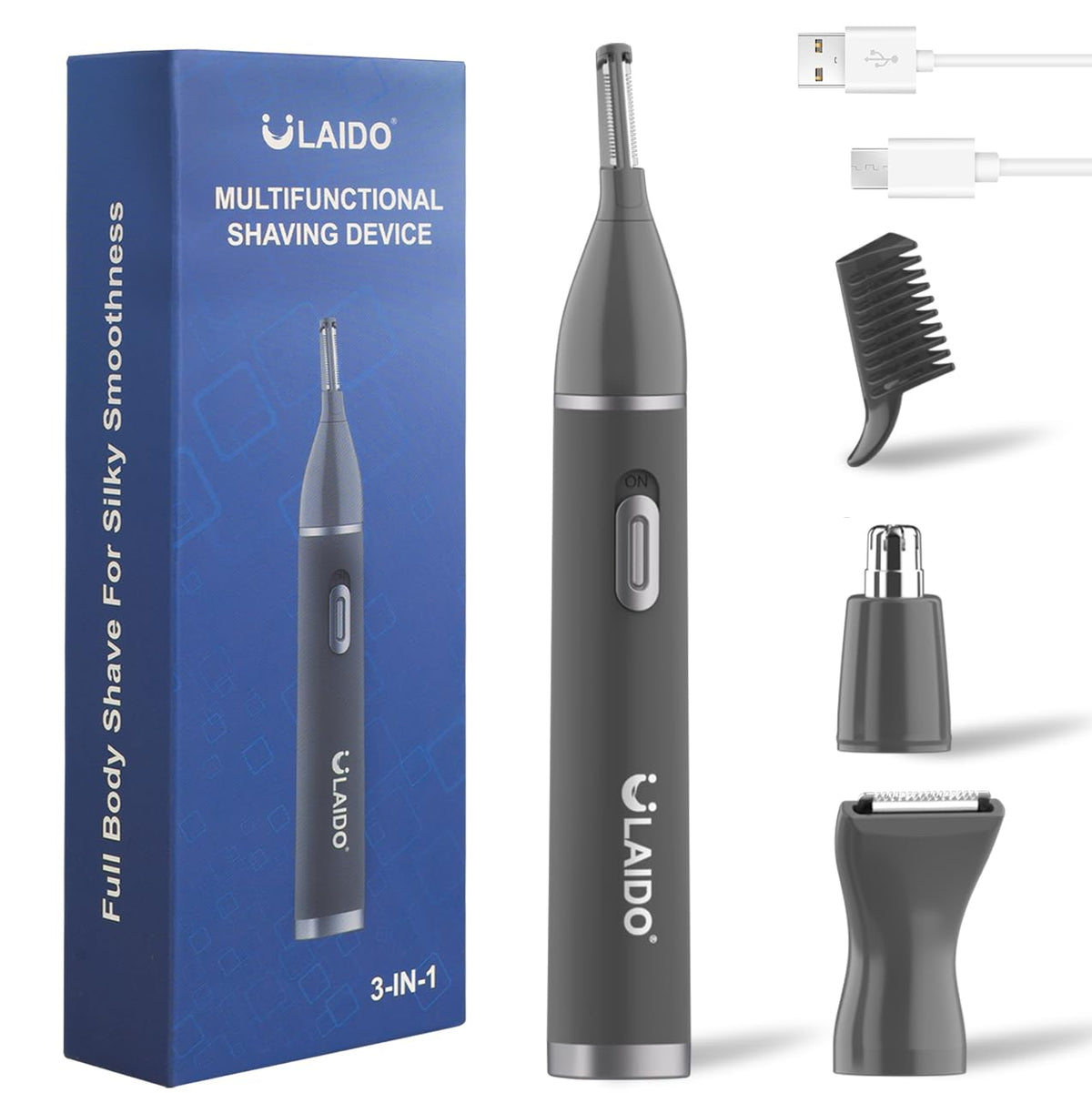 Nose Hair Trimmer for Men, Painless 3 in 1 Grooming Kit for Nose, Ear, Eyebrow & Body Hair, Rechargeable No Pull No Snag Trimming with 3 Waterproof Replacement Heads, Easy Cleansing