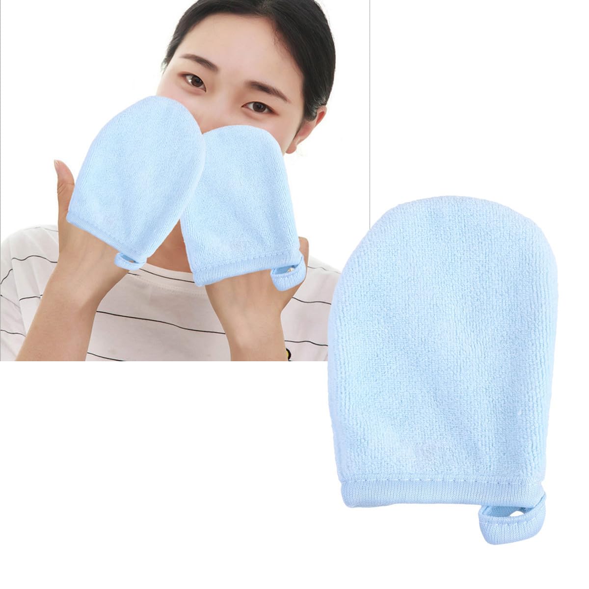 Homoyoyo 3pcs Thickened Facial Cleaning Gloves Makeup Removal Mitts Soft Reusable Cosmetic Powder Puff for Daily Face Wash and Skin Care