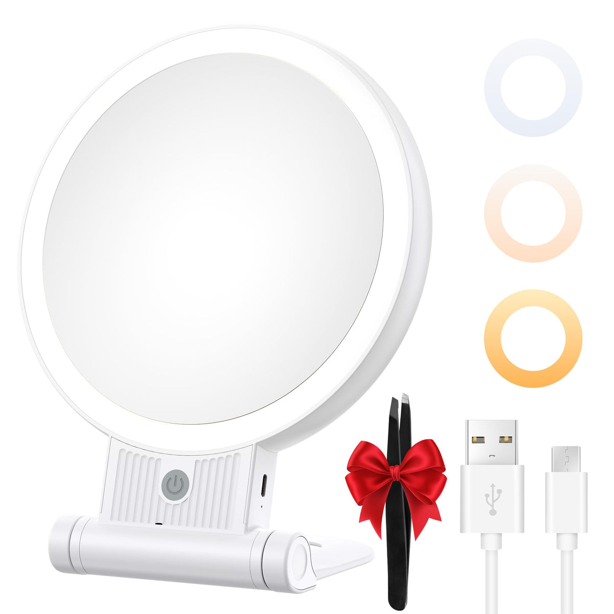 Makeup Mirror with Light, 1X/30X, 3 Colors, Rechargeable 2000mAh