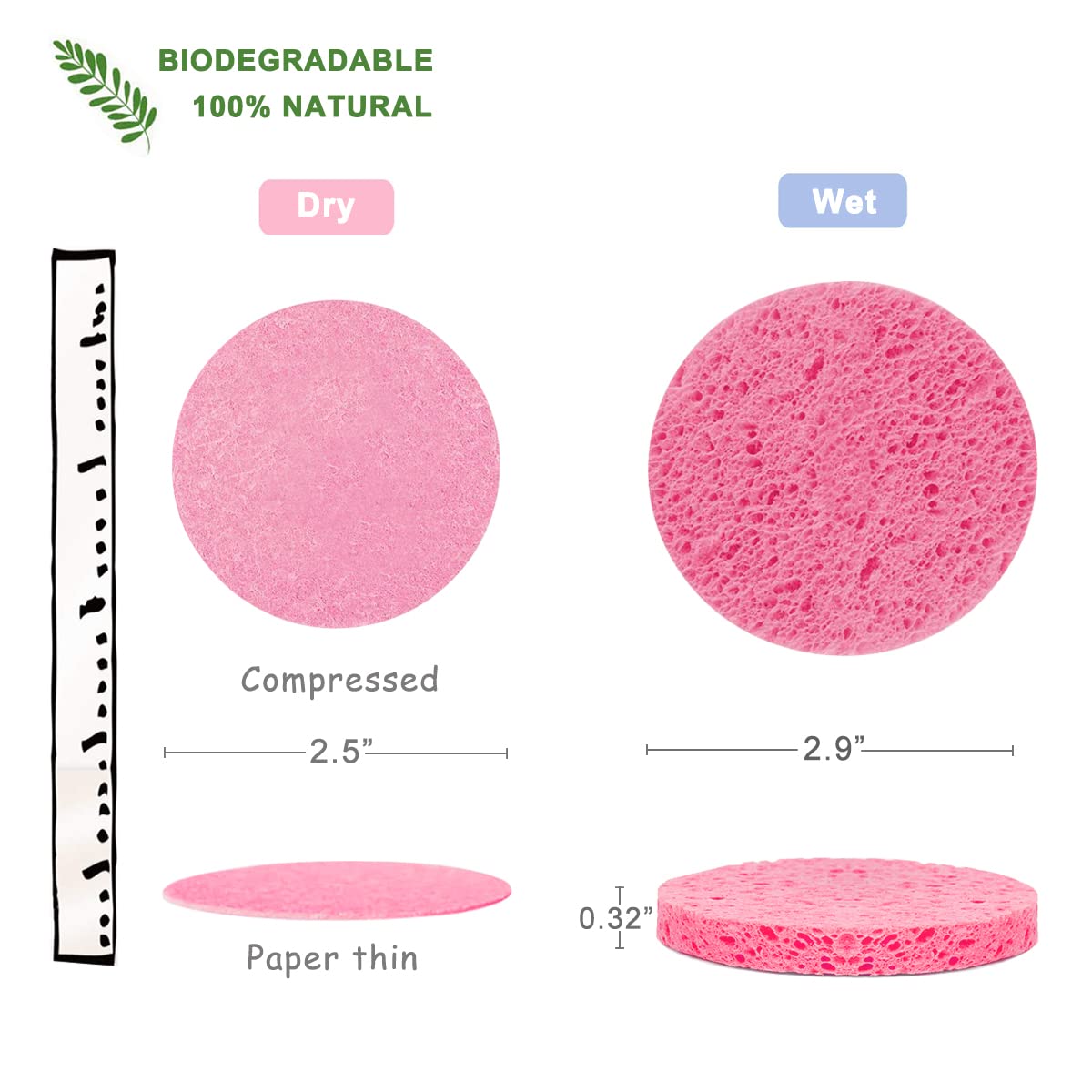 50-Count Compressed Facial Sponges for Daily Face Cleansing, Pink