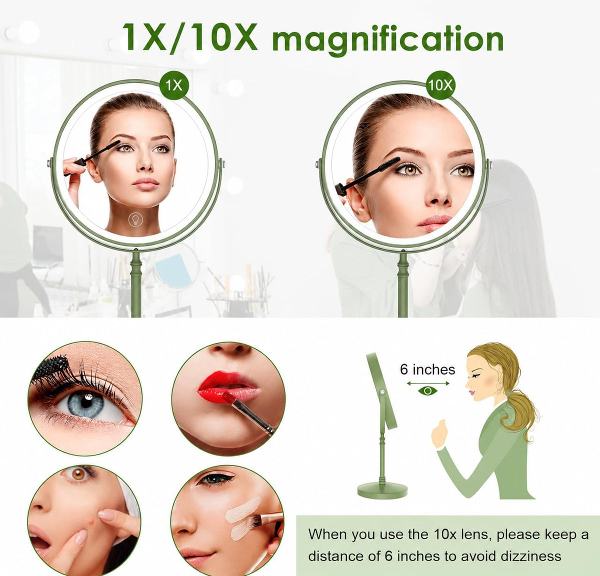 DEIOVWXS Makeup Mirror, Rechargeable Vanity Mirror with 3 Lights, 1X/10X