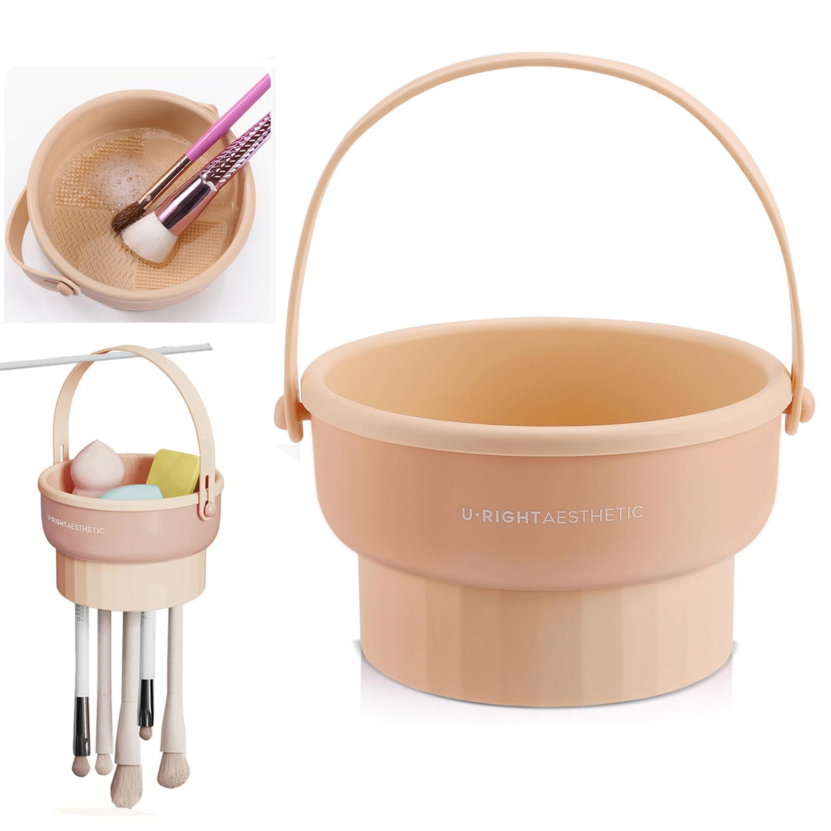 Makeup Brush Cleaner Mat 3 in 1 Make Up Brush Cleaning Bowl(Purple)