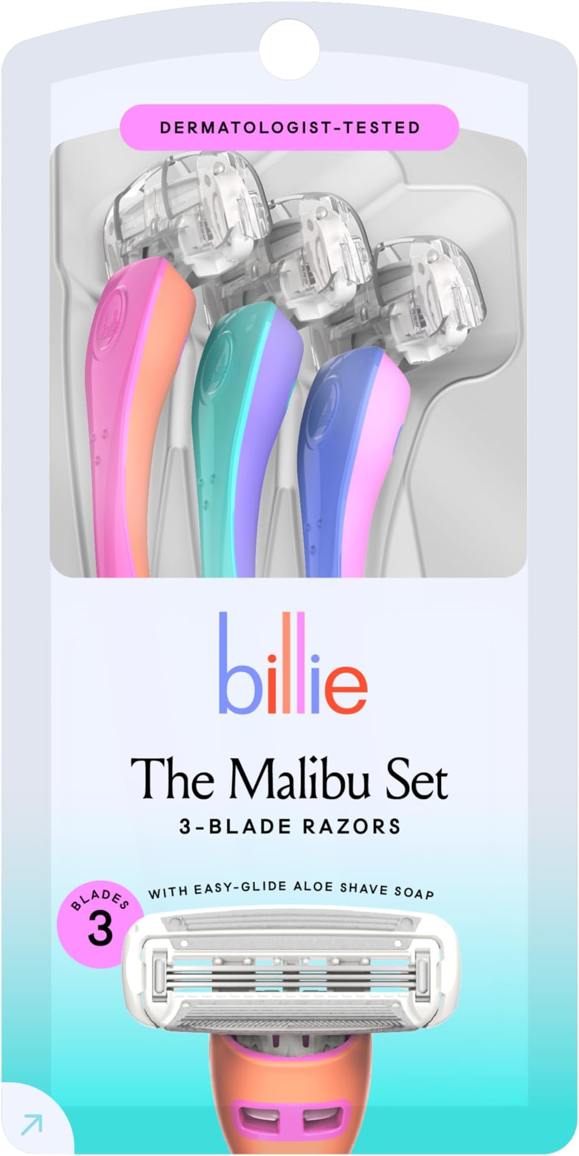 Billie 3 Blade Disposable Razors for Women, The Malibu Set, 3 ct