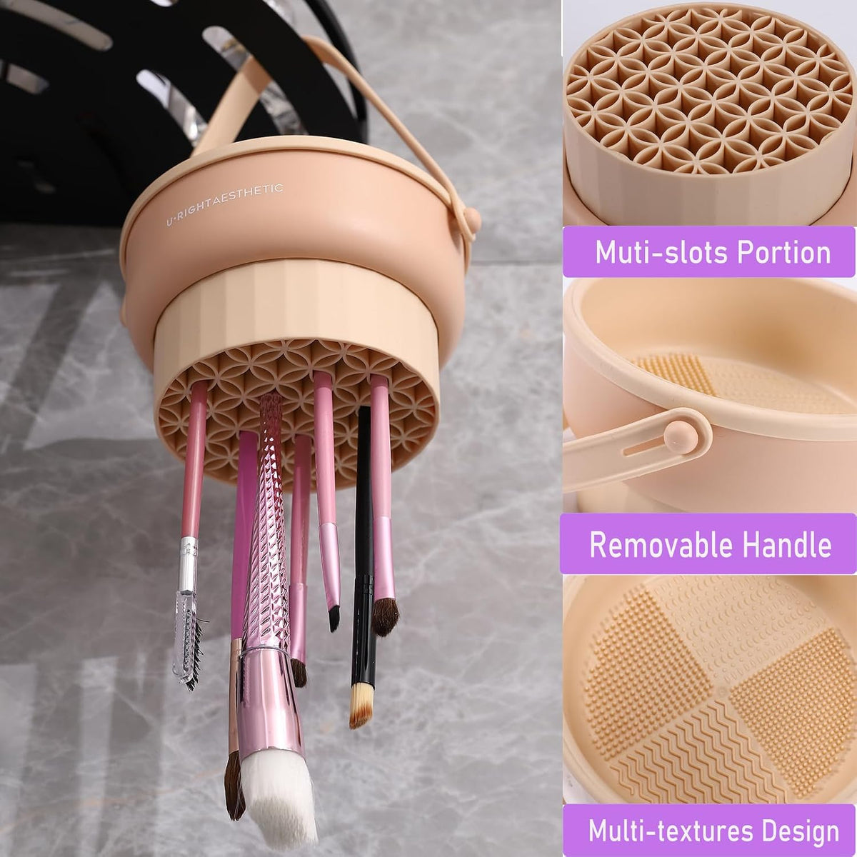Makeup Brush Cleaner Mat 3 in 1 Make Up Brush Cleaning Bowl(Purple)