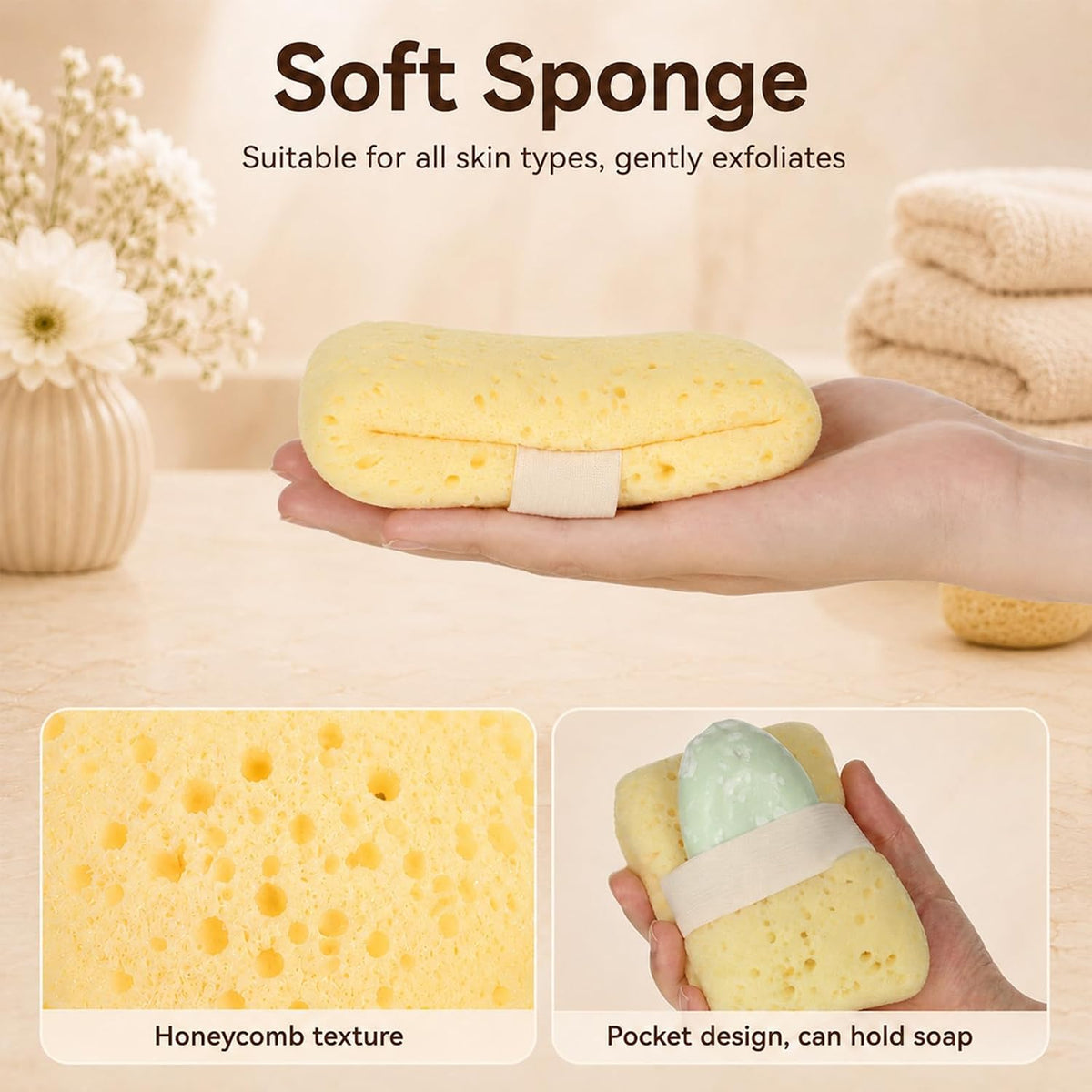 2 Pack Sea Sponges for Shower 4.7x3.5 Inch Bath Sponge