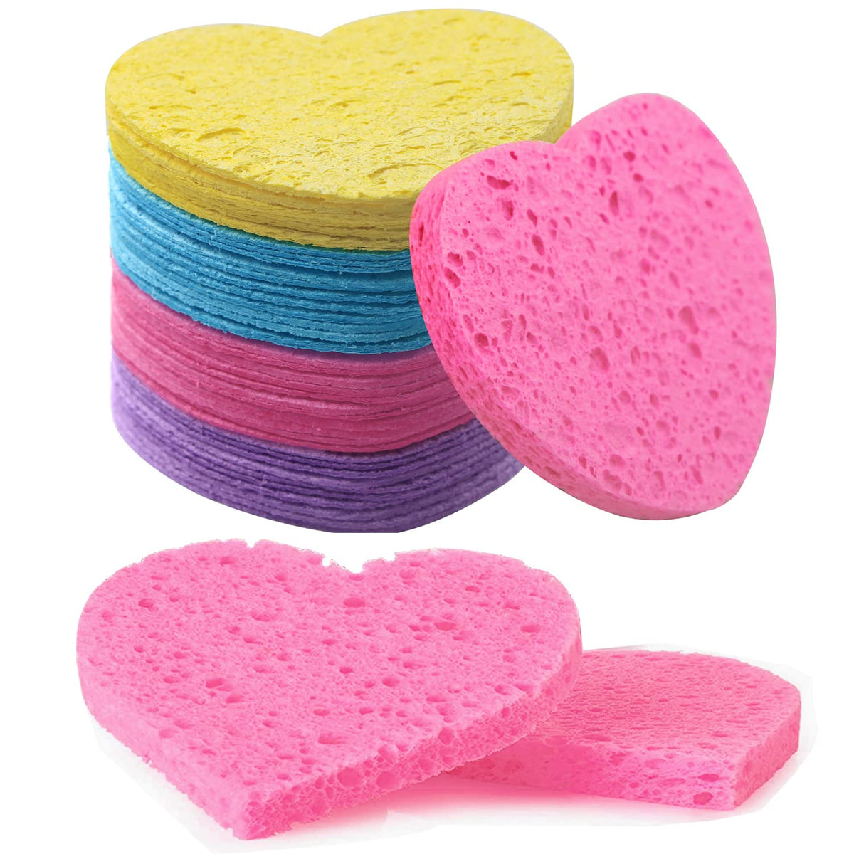 100-Count Compressed Facial Sponges for Estheticians Heart Shape Natural Cellulose Sponge Professional Cosmetic Spa Sponges for Face Cleansing, Massage, Pore Exfoliating, Mask, Makeup Removal, Black