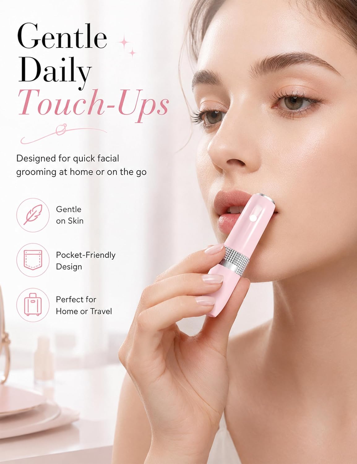 Facial Hair Removal for Women,2 in1 Rechargeable Facial Hair Removal & Eyebrow Trimmer - Body Razor with Built-in LED Light,Portable for Travel(Pink)
