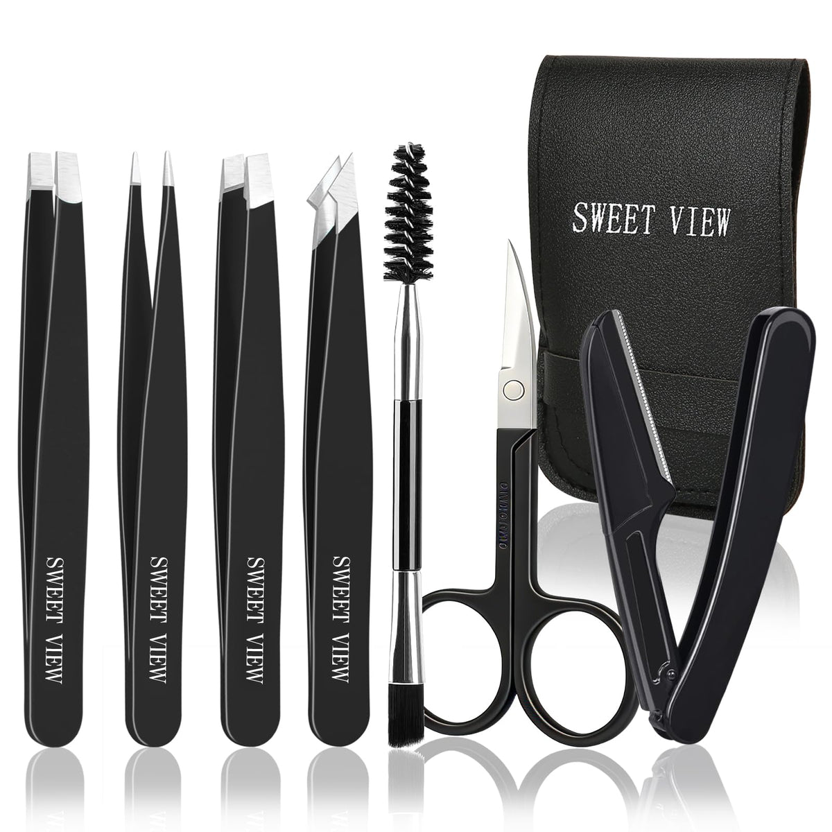 SWEET VIEW 7PCS Tweezers Kit for Women Facial Hair & Brow