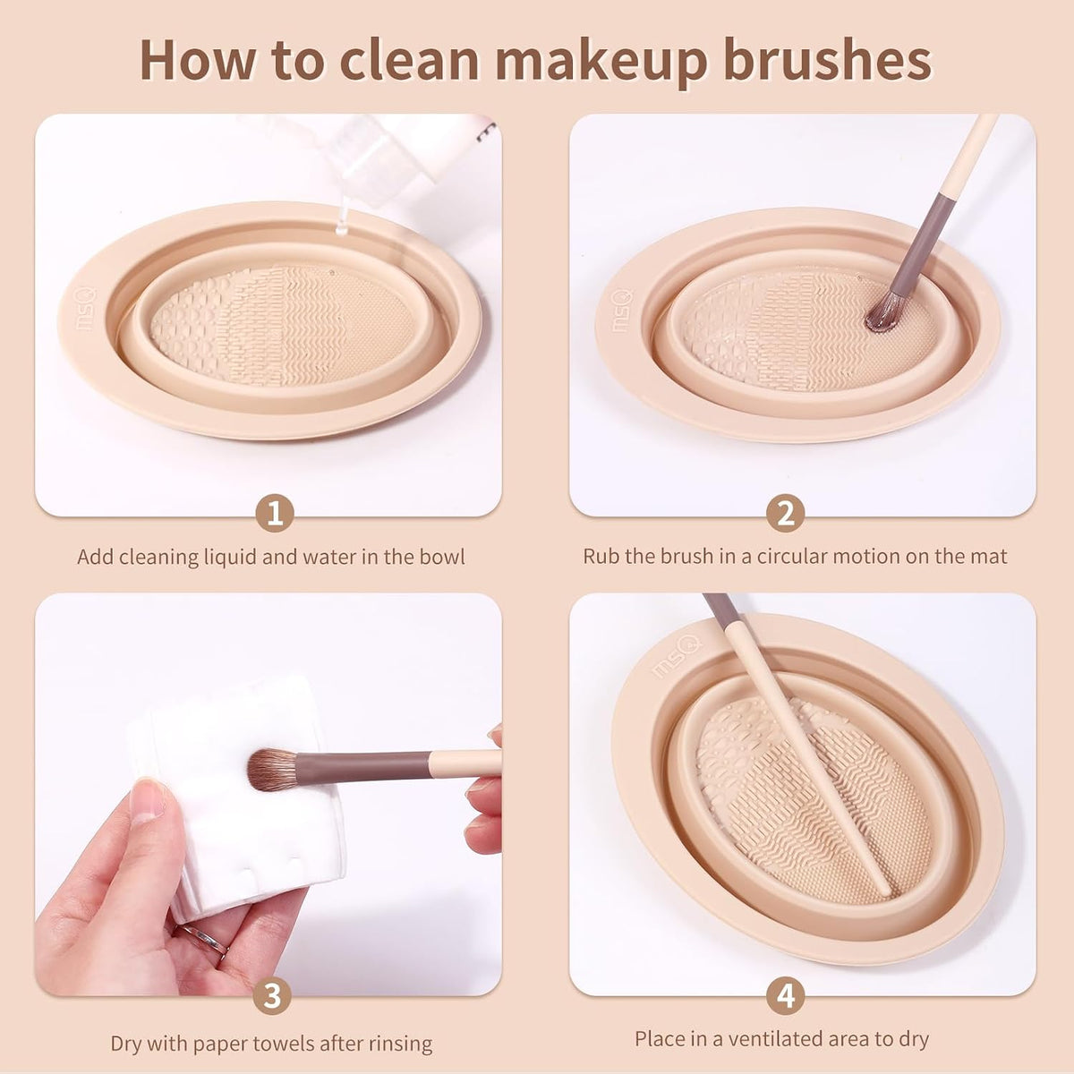 Foldable Silicone Makeup Brush Cleaner Bowl MSQ Makeup Brush Cleaning Mat Portable Cleaning Tool for Brushes, Powder Puffs and Sponges